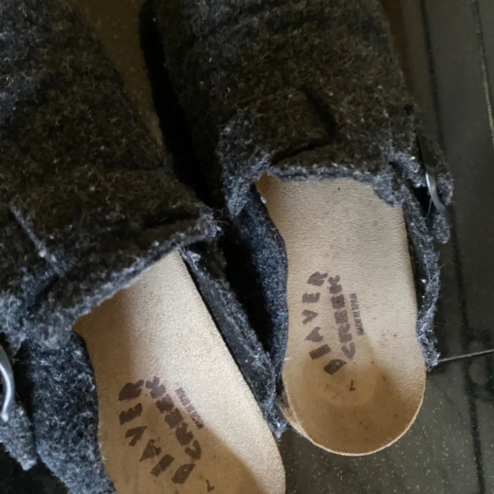 Gray Suede/Felt Buckle Slip On Flat Mules - Picture 8 of 16